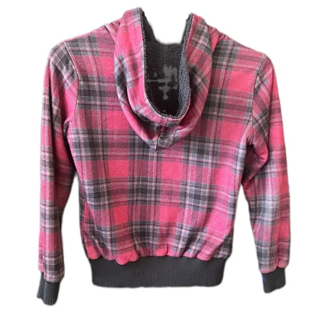 Spoiled‎ Girls Grey And Pink Sherpa Plaid Reversible Jacket sz S